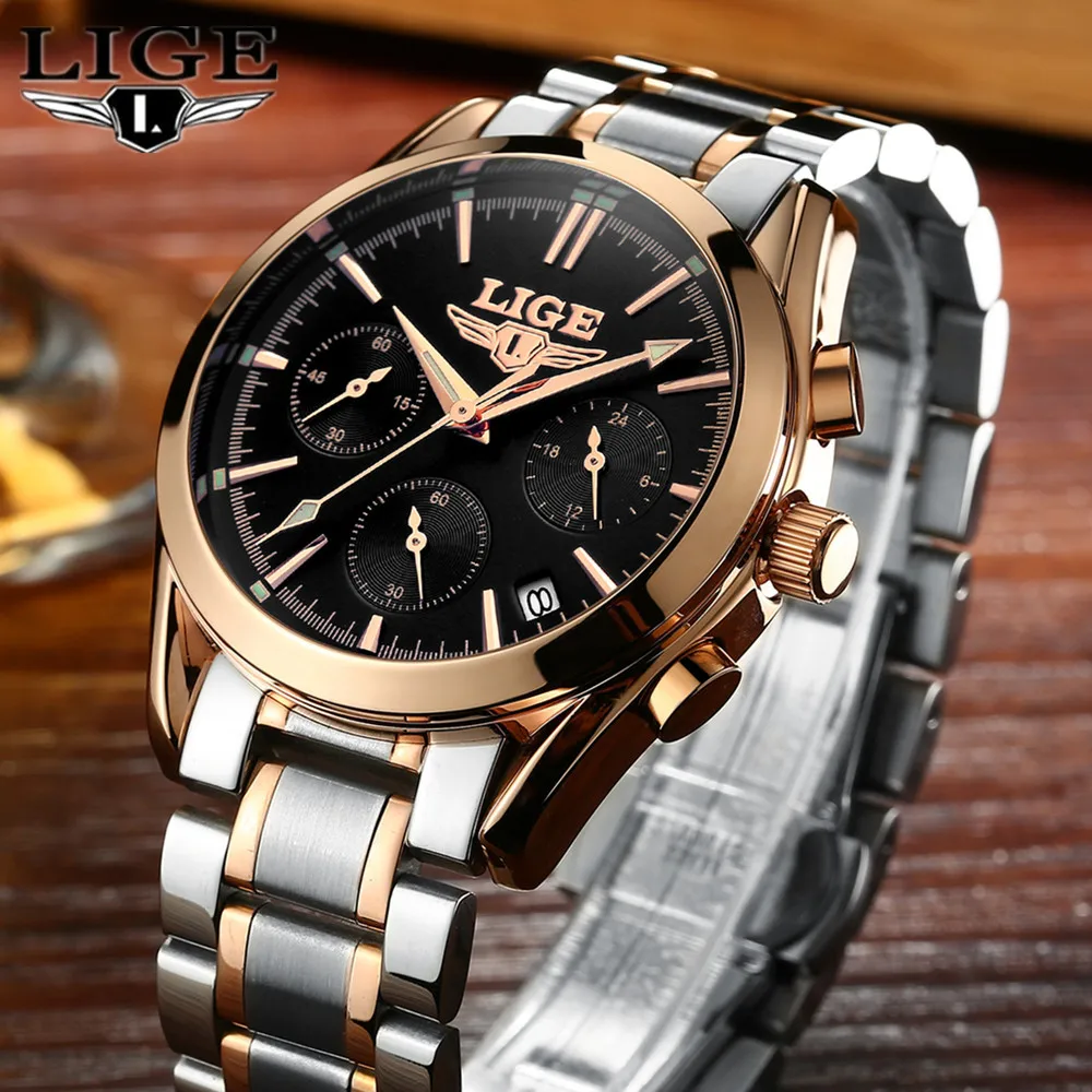 Часы Reloj Hombre 2017 LIGE модные спортивные мужские часы с секундомером роскошные