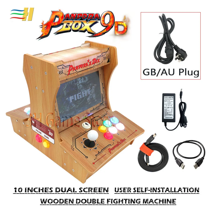 PB9D arcade GB plug Деревянная коробка Пандора 9D 2500 В 1 есть 3d игры мини аркадная бартоп diy пользователь Самостоятельная установка 10 дюймов двойной экран есть 3P 4P игры - Цвет: PB9D arcade GB plug