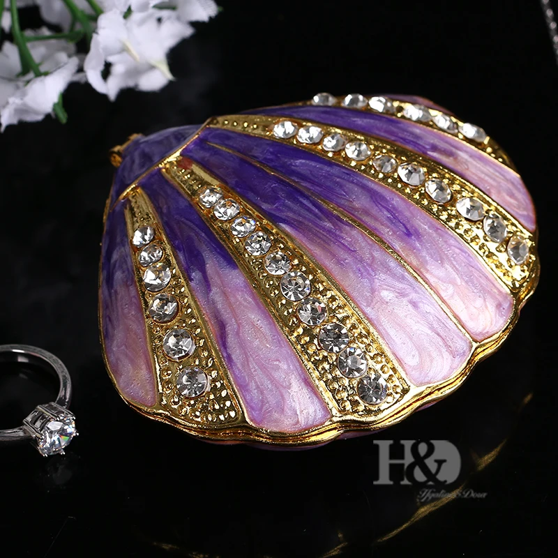 

H&D Women's Fashion Trinket Box Hinged Jewelry Bejeweled Trinket Boxes Ring Holder Figurine Collectible (Purple shell) Wedding