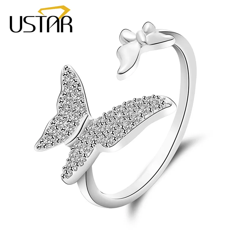 Свадебные кольца USTAR с кристаллами и бабочками для женщин регулируемый