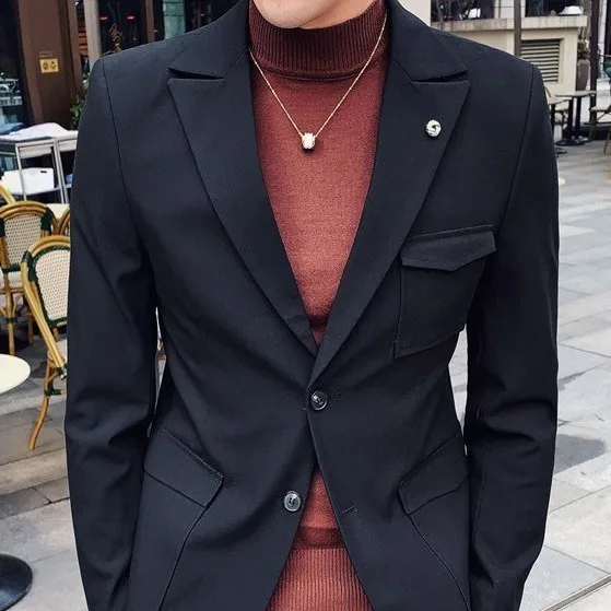 Black Blazer only Мужские костюмы, серый, черный, мужской блейзер с брюками, новейший дизайн пальто, брюки, Vestidos Elgantes Para Hombre - Цвет: Black Blazer only