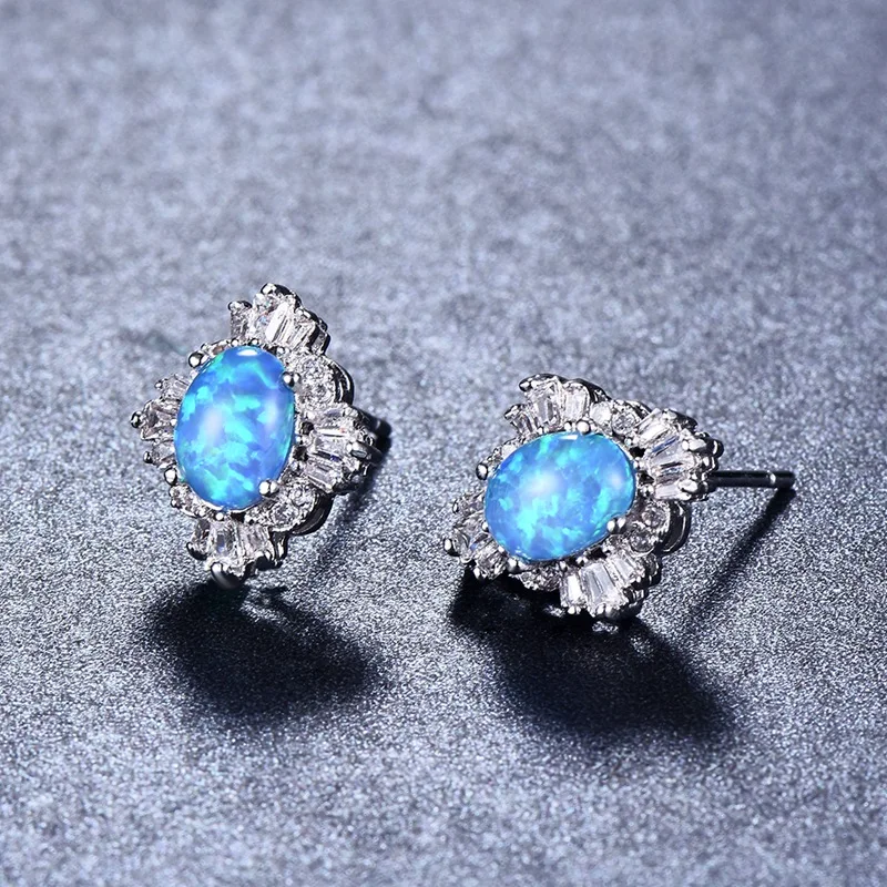 Женские серьги с голубым огненным опалом и белым камнем | Украшения аксессуары