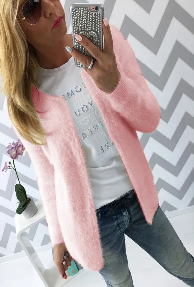 2018 Новый Осенне-зимняя Дамская обувь однотонная с длинными рукавами кардиганы