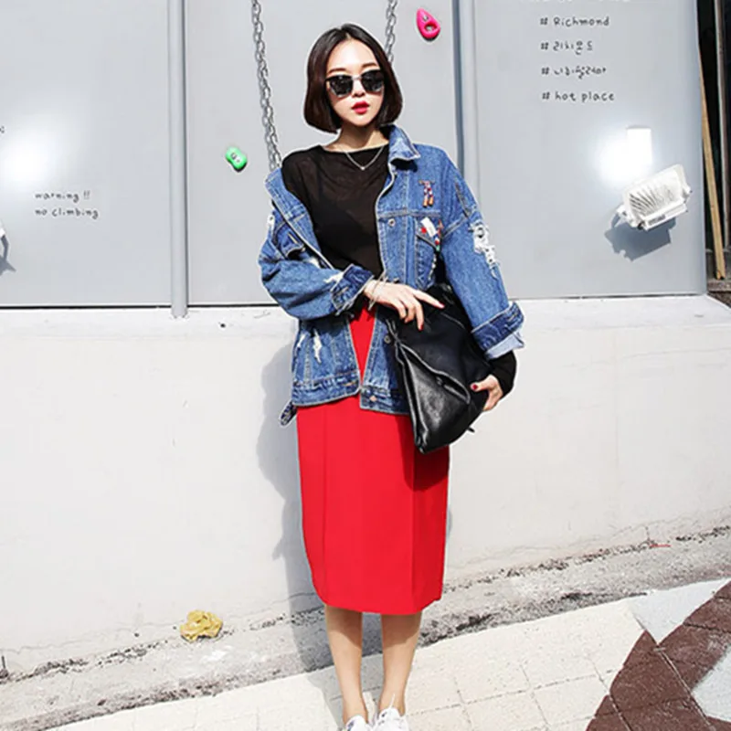 2019 Винтаж моды мыть водой деним нашивка на куртку свободные BF джинсовая куртка