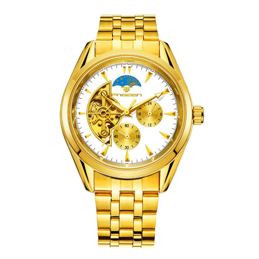 Winner мужские часы с изображением скелета автоматические механические золотистые