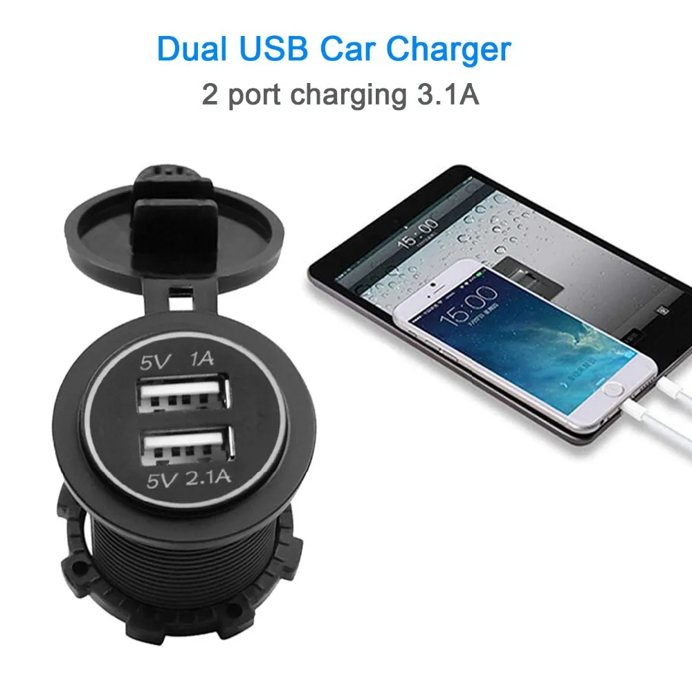 12 V 24 Dual USB зарядное устройство розетка питания 2.1A & 1A для автомобиля лодки морской