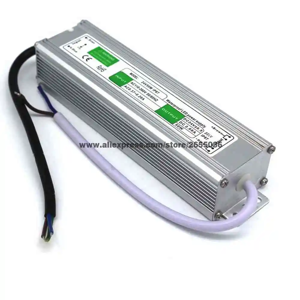 Водонепроницаемый ip67 источник питания 24V 2.1A 50w светодиодный трансформатор AC110V 220V