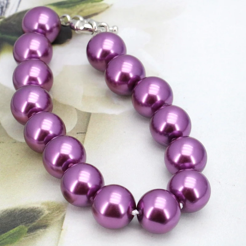 Ожерелье из фиолетового стекла и жемчуга 12 мм 18 дюймов браслет 7 5 дюйма серьги