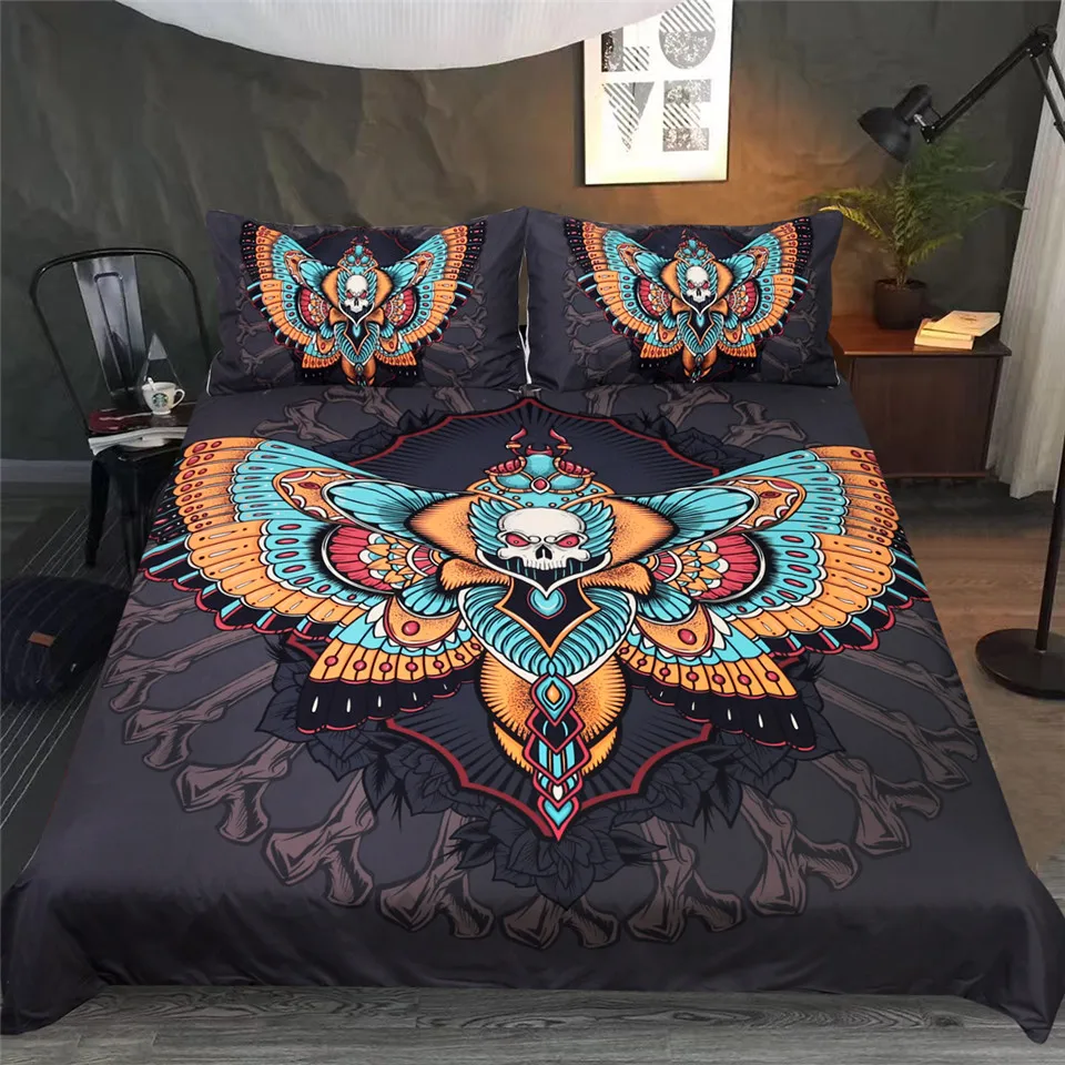 Постельные принадлежности Outlet Death Moth Комплект постельного белья Готический Череп пододеяльник набор Бабочка Постельное белье 3 шт луна звезды двойной домашний текстиль