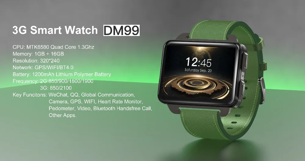 696 DM99 3g GSM smartwatch Android 5,1 OS 1 Гб ram 16 Гб rom 2,2 дюймов ips экран Встроенный gps wifi BT4.0 для Apple Iphone android