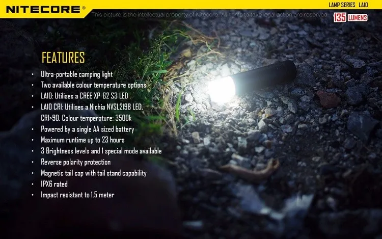 Nitecore LA10 CRI 135 люмен мини EDC Кемпинг Nichia XP-G2 S3 светодиодный фонарик 1 х АА батарея для снаряжения на открытом воздухе кемпинга(3 цвета