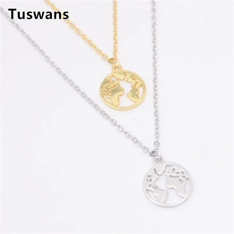 2018 New Fashion Personalized Globe World Map Necklace Earth Day Gift for Best Friends Wanderlust Pendants Real Silver Jewelry | Украшения