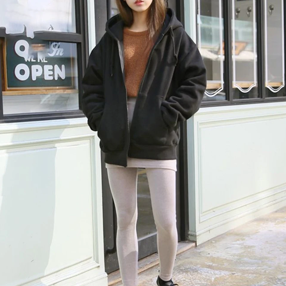 

Hooded Zip Up Sweatshirt Oversized Kangaroo Pocket Hoodie Solid Poleron Mujer 2021 Plain Hoodies Women Streetwear Kawaii Winter