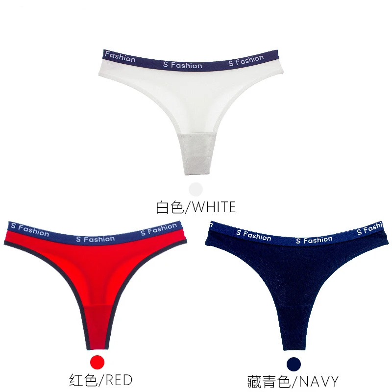 white red navy 3 шт./лот, хлопковые стринги, женские трусики, спортивные штаны, с буквенным принтом, с поясом, танга, удобное дышащее нижнее белье - Цвет: white red navy