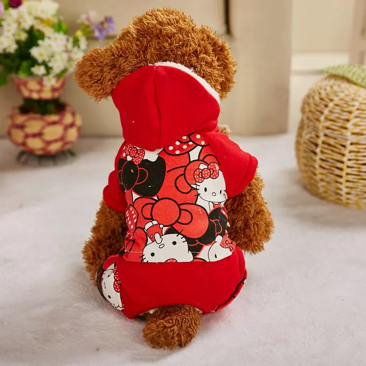 Warm Pet Winter Dog Clothes Soft Red Cartoon Hoodie Chihuahua Clothing for Small Yorkie Coat |
