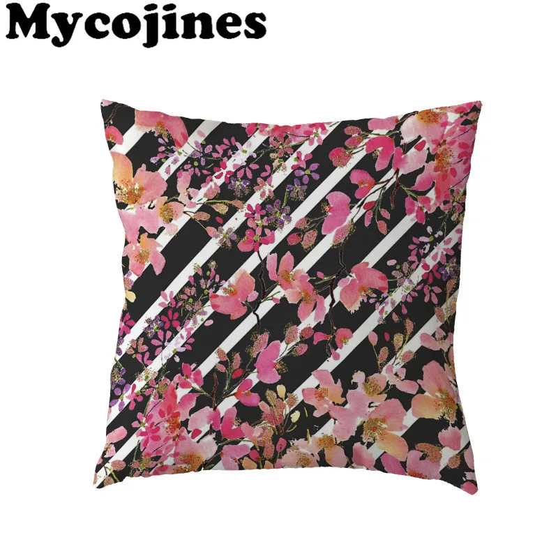 Hot Sale Cushion Cover 45x45cm Pink Geometric Stripes Gold Colorful Flowers Home Sofa Decor Polyester Peach Skin Pillow Cases | Дом и сад