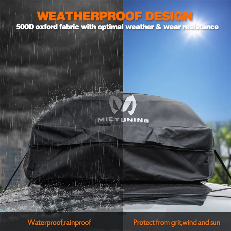 MICTUNING автомобильный топ-перевозчик на крыше, грузовая Сумка-переноска, сверхмощная сумка для хранения багажа, 15 кубических футов, грузовик, внедорожник, водонепроницаемая сумка на крыше