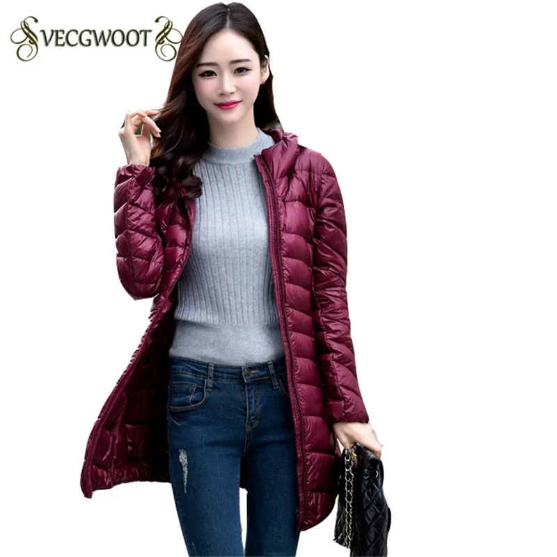 Длинный пуховик для женщин зимний хлопковое пальто ультра легкий стеганое с