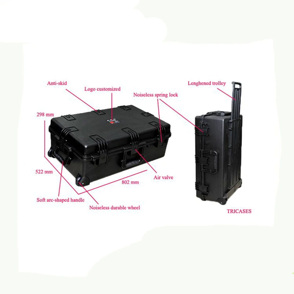 Чехол Tri фабрика IP67 жесткий пластиковый большой чехол для костюма на колесиках