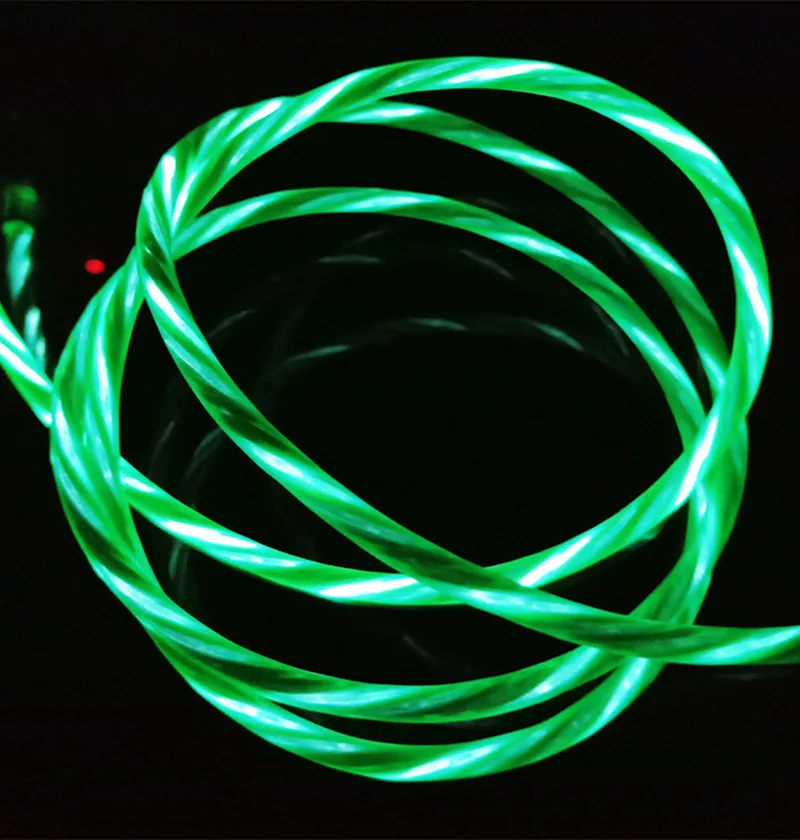 green color Usb-кабель type-C, светодиодный, светящийся, зарядный кабель, синхронизировать мобильный телефон, кабели для iPhone X, Android, samsung, S8, usb-кабель для зарядки - Тип штекера: green color