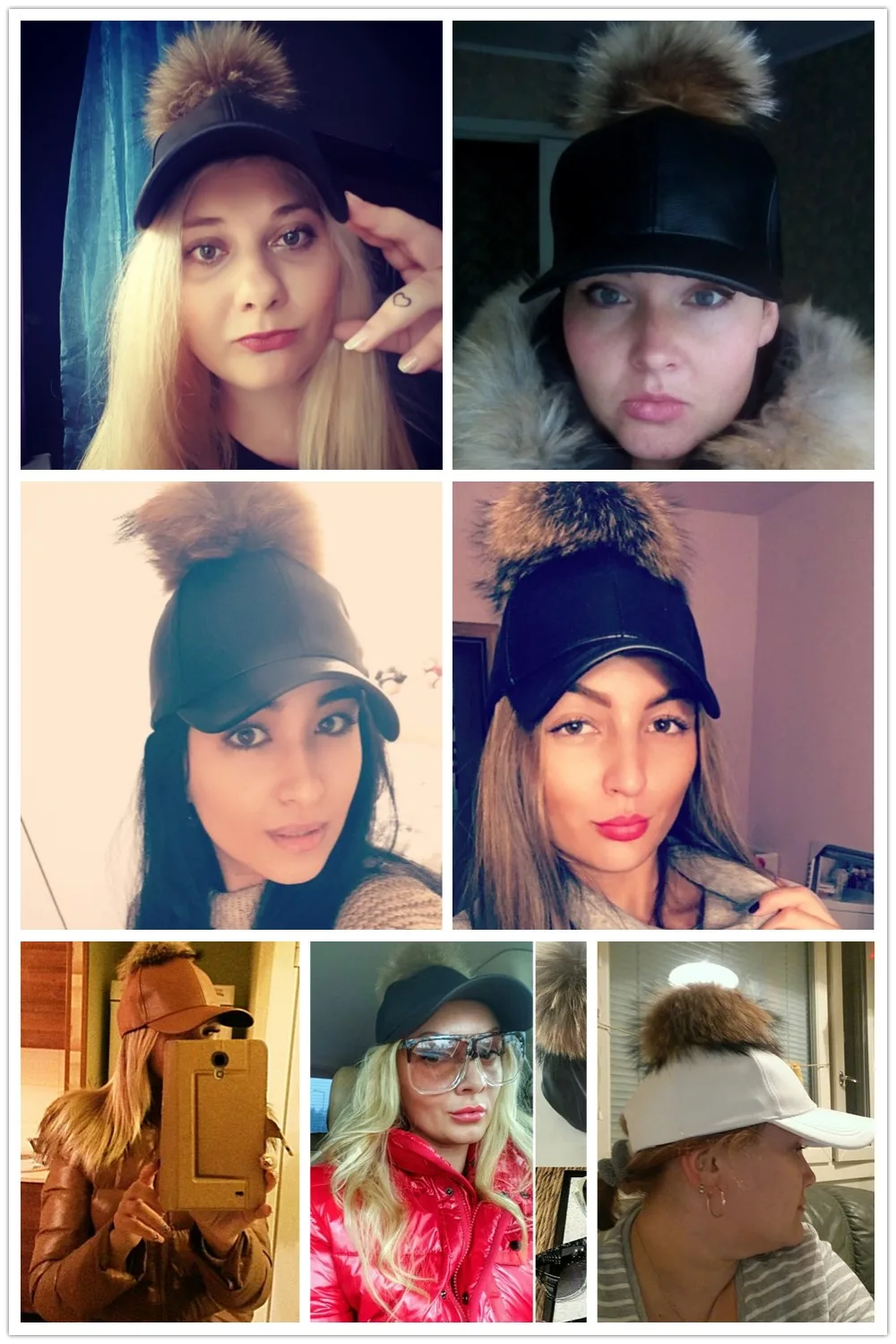 new women fashion winter baseball cap with mink fur pompom Snakeskin pattern Pu leather new fashion woman winter hats brand