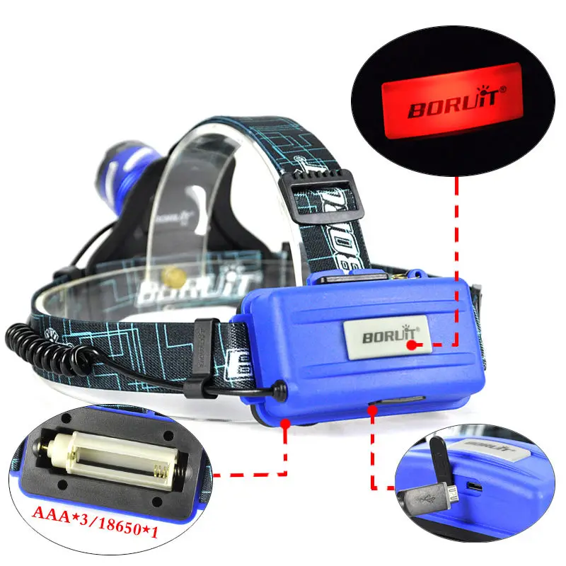 BORUiT телефон с регулируемым сигналом SOS светодиодный головной фонарик