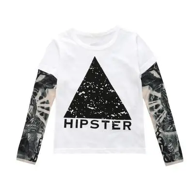 HIPSTER Крутые футболки для маленьких мальчиков и девочек Детские сетчатые футболки с длинными рукавами и татуировками; хлопковые футболки; коллекция года; Детские футболки одежда для малышей - Цвет: HIPSTER