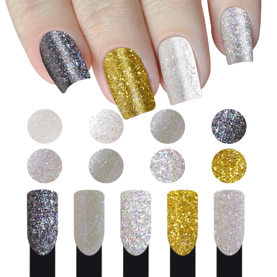 

Shining Sugar Nail Glitter 1g/Box 8 Colors Glod Silver Holographic Gradient Powder Nail Art Decoration Bling Manicure Dust