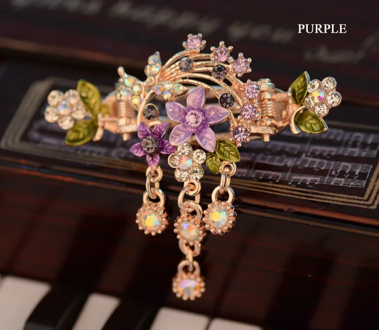 purple Стразы muylinda, заколка для волос в виде цветка, шикарная винтажная металлическая заколка для волос, женские Украшения для волос, аксессуары для головных уборов - Окраска металла: purple