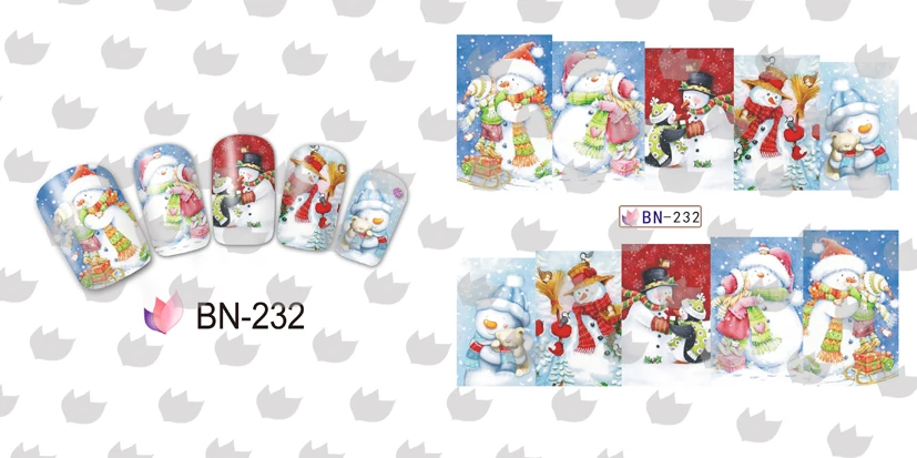12 рождественских стилей большой дизайн ногтей водная копия Санта-Клаус снеговик