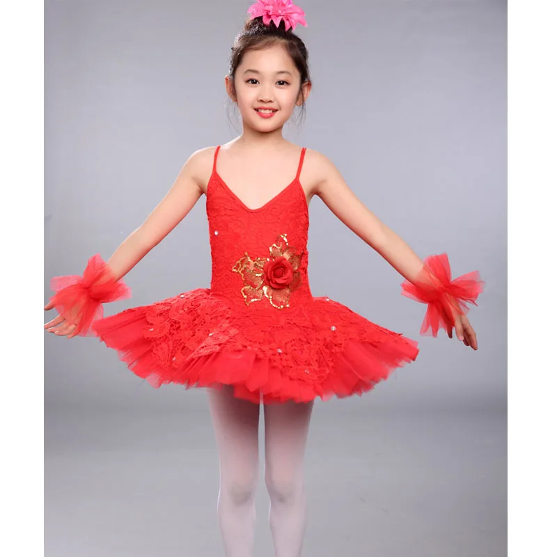 

Red Sequined Ballet Dancing Dress Kids Party Dance Costumes Children's Stage Wear Kids Swan Lake Paillette Gymnastics Costumes
