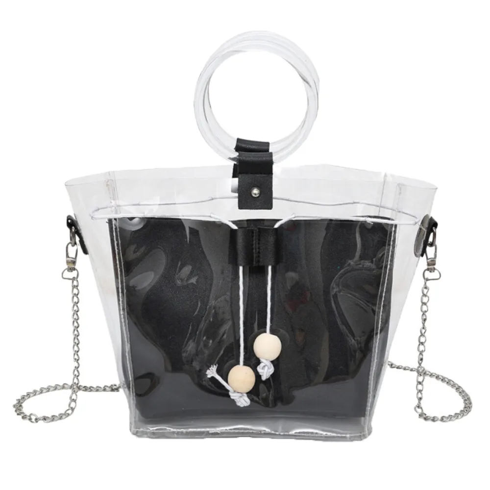transparent bag Women Shoulder Bag Clear Transparent Drawstring Girls Composite Handbags sacos para as mulheres 2018 7.876 | Багаж и сумки