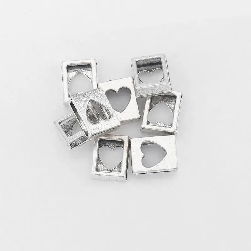 

20pcs Square Shaped Carved Heart Slide Spacer Fit 10*2mm Leather Cord