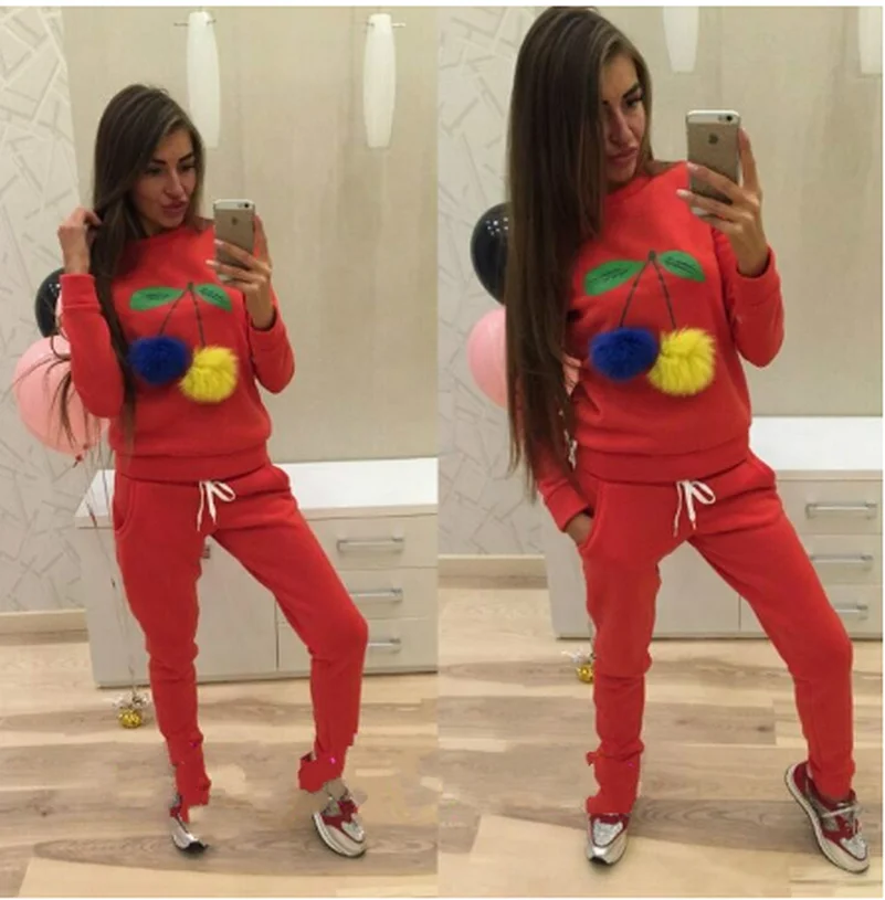 Женский спортивный костюм Cherry cute Suit Set 2019 из двух предметов в спортивном стиле