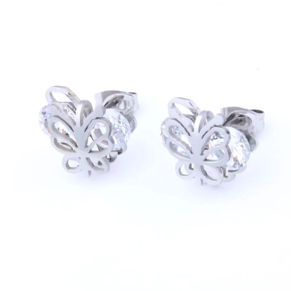 Earrings XUANHUA Наборы украшений с бабочкой из циркония, ювелирные изделия из нержавеющей стали, женские серьги и ожерелье, наборы, подарки для женщин, модные ювелирные изделия - Окраска металла: Earrings