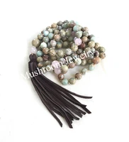 natural african opal stone 108 mala rose quartzs mala yoga leather tassel necklace women jewelry