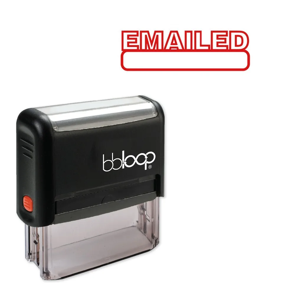 

BBloop "EMAILED" Outline W/Box Self-Inking Stamp, Rectangular, Laser Engraved, RED