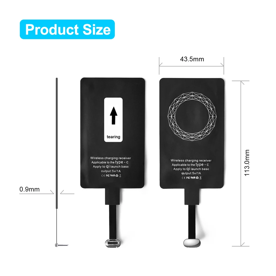 CHOETECH type C беспроводной зарядный приемник USB-C Qi Беспроводное зарядное устройство приемник для iPhone 5S 7 6 Plus samsung Xiaomi huawei