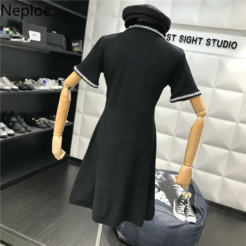 Neploe повседневное черное платье женское свежее Trurn вниз воротник короткий рукав