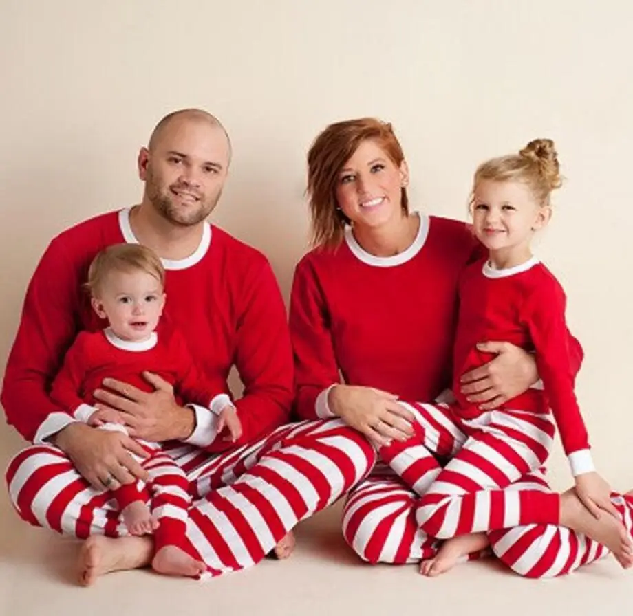 Family Christmas pajama Suit Father Mother Kids Striped Xmas PJS Set Baby 2Pcs Clothing Pajamas 2018 New Sleepwear | Мать и ребенок