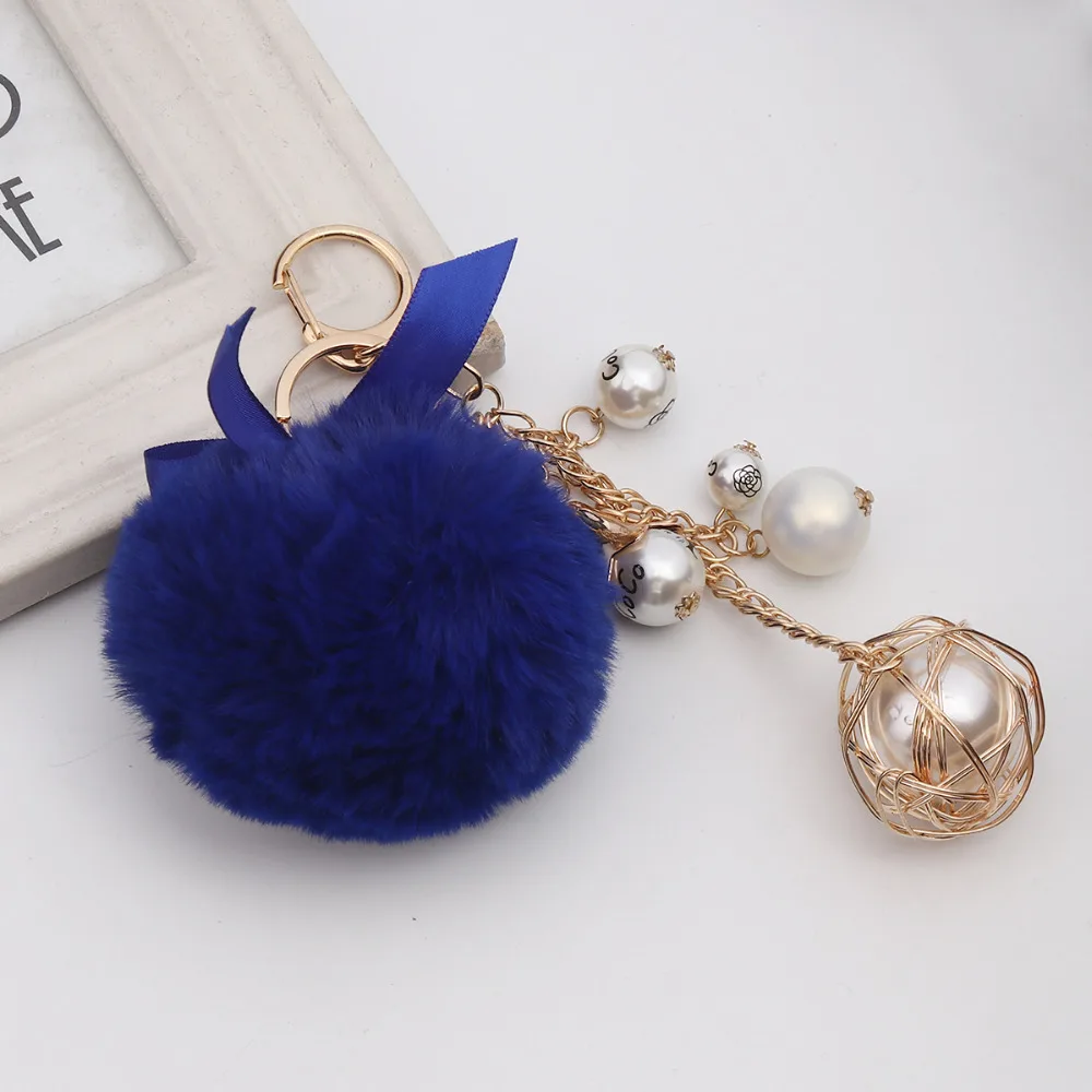 Doreen Box Plush Keychain &amp Keyring Lobster Pom Ball Gold Color White Blue Bowknot Imitation Pearl 20.5cm(8 1/8&quot) 1 Piece | Украшения