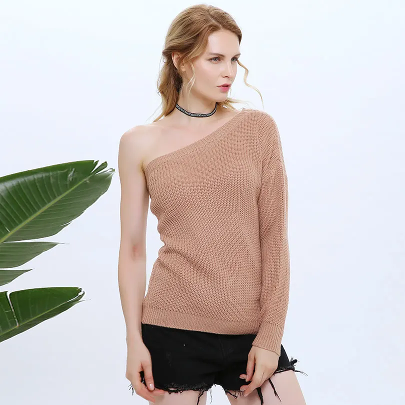 Женский свитер на одно плечо легкий шерстяной вязаный осенний пуловеры для