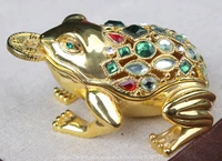 fengshui frog trinket box gold frog storage jewelry box with cystals studded collectible metal figurine frog with coin in mouth
