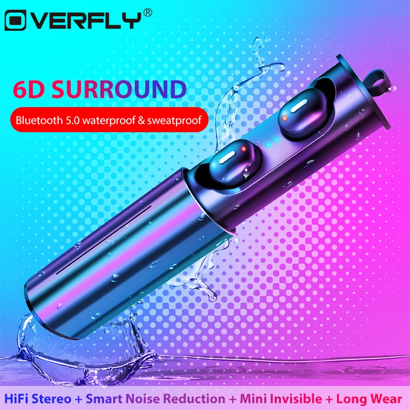 Overfly Mini V5.0 TWS Bluetooth наушники T1 3D настоящие беспроводные стерео HiFi Супер Бас Звук