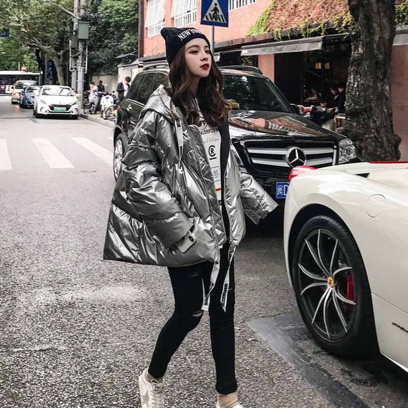 Глянцевая зимняя женская куртка 2020 короткая парка mujer пальто Женская свободная