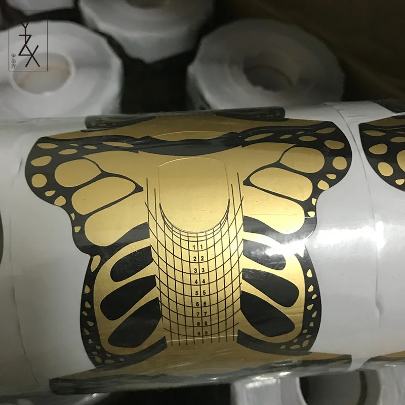 

YZX 1 Roll 300 Pcs Butterfly Shape Nail Extension Forms Protector Cover Acrylic UV Gel Tips Builder Guide Stencil Manicure Tools