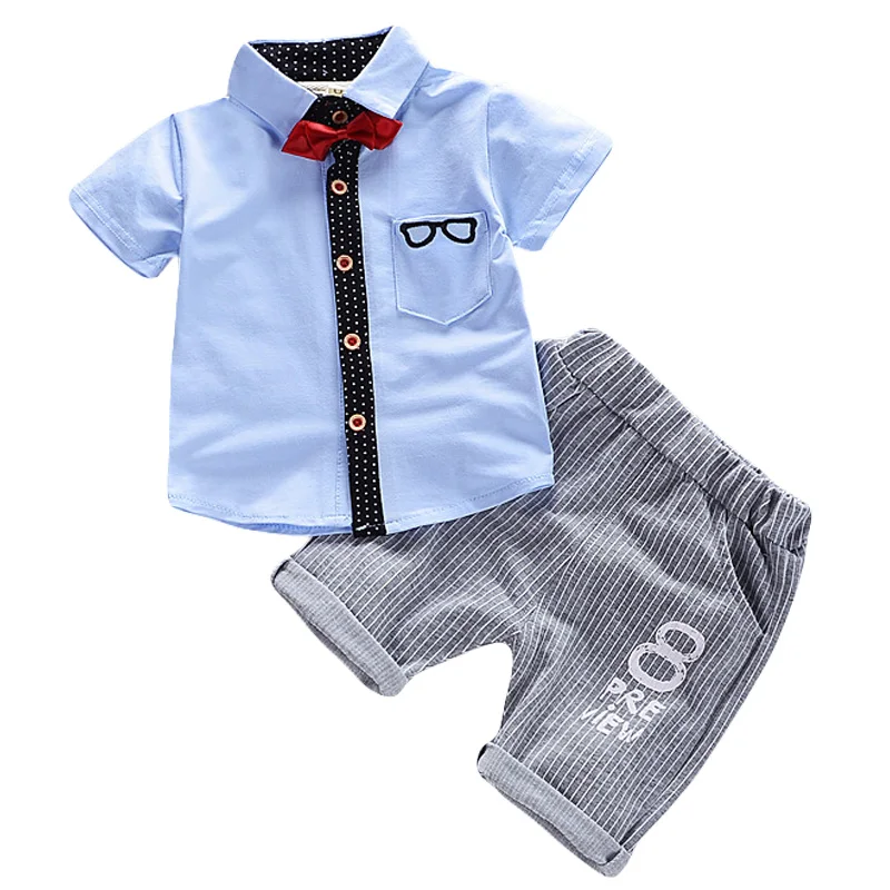 2019 summer toddler boys clothes Kids fashion short sleeve shirt + Shorts Sets Children British Style Gentlemen's bow Suits 0-4Y | Детская