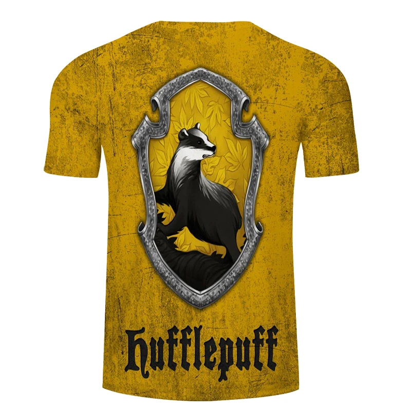 Мужская футболка Hufflepuff с 3D принтом из фильма, Мужская футболка, повседневная Летняя мужская футболка с коротким рукавом, брендовая мужская футболка с круглым вырезом и изображением медведя из мультфильма «зверотоп»