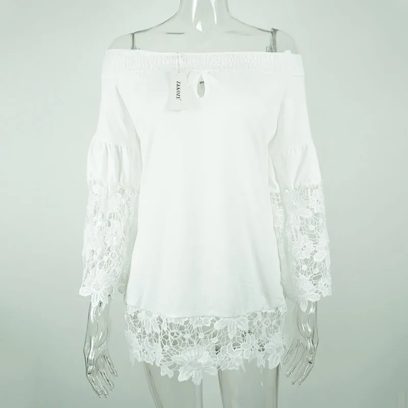 Z &amp koze Для женщин белый Кружево с открытыми плечами осень 2017 г. Блузки для малышек