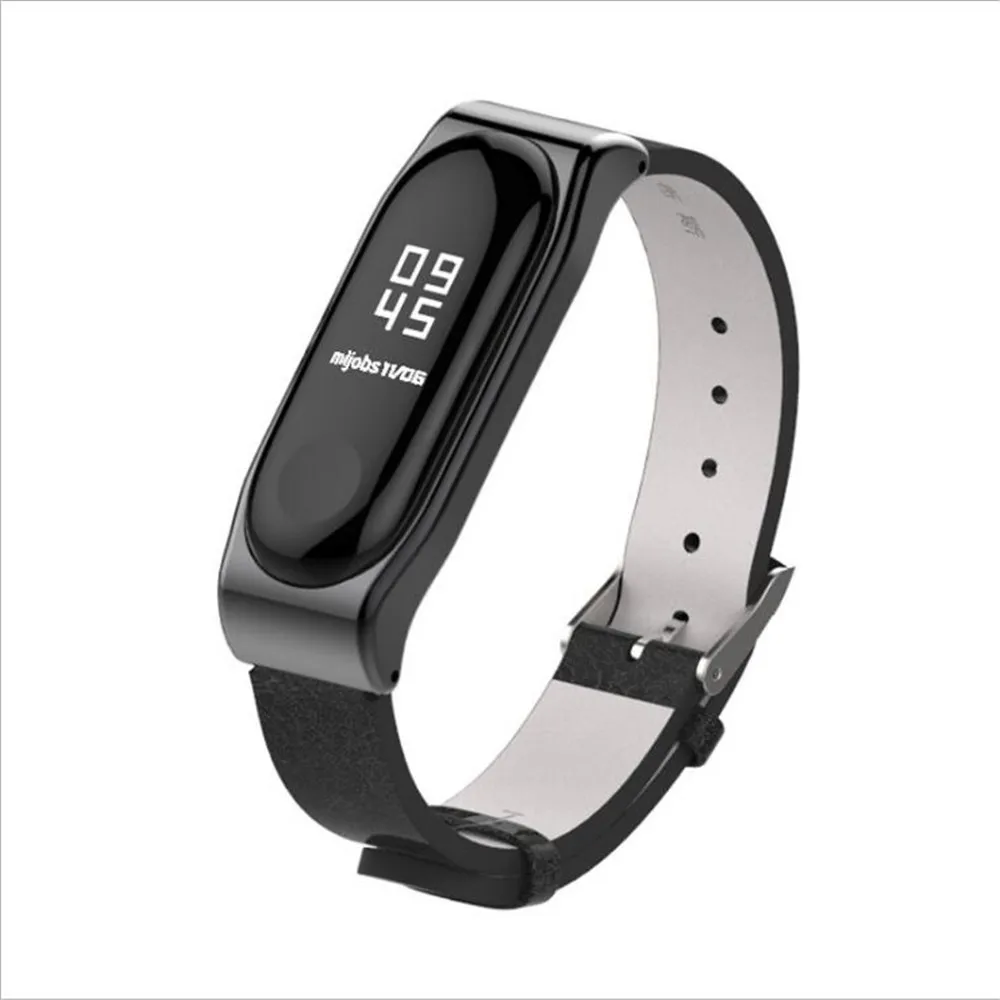Black Mi jobs mi band 3 кожаный+ PU ремешок для Xiaomi mi Band 3 Смарт-часы Безвинтовой браслет mi band 3 ремешок mi band 3 ремешок на запястье - Цвет: Black